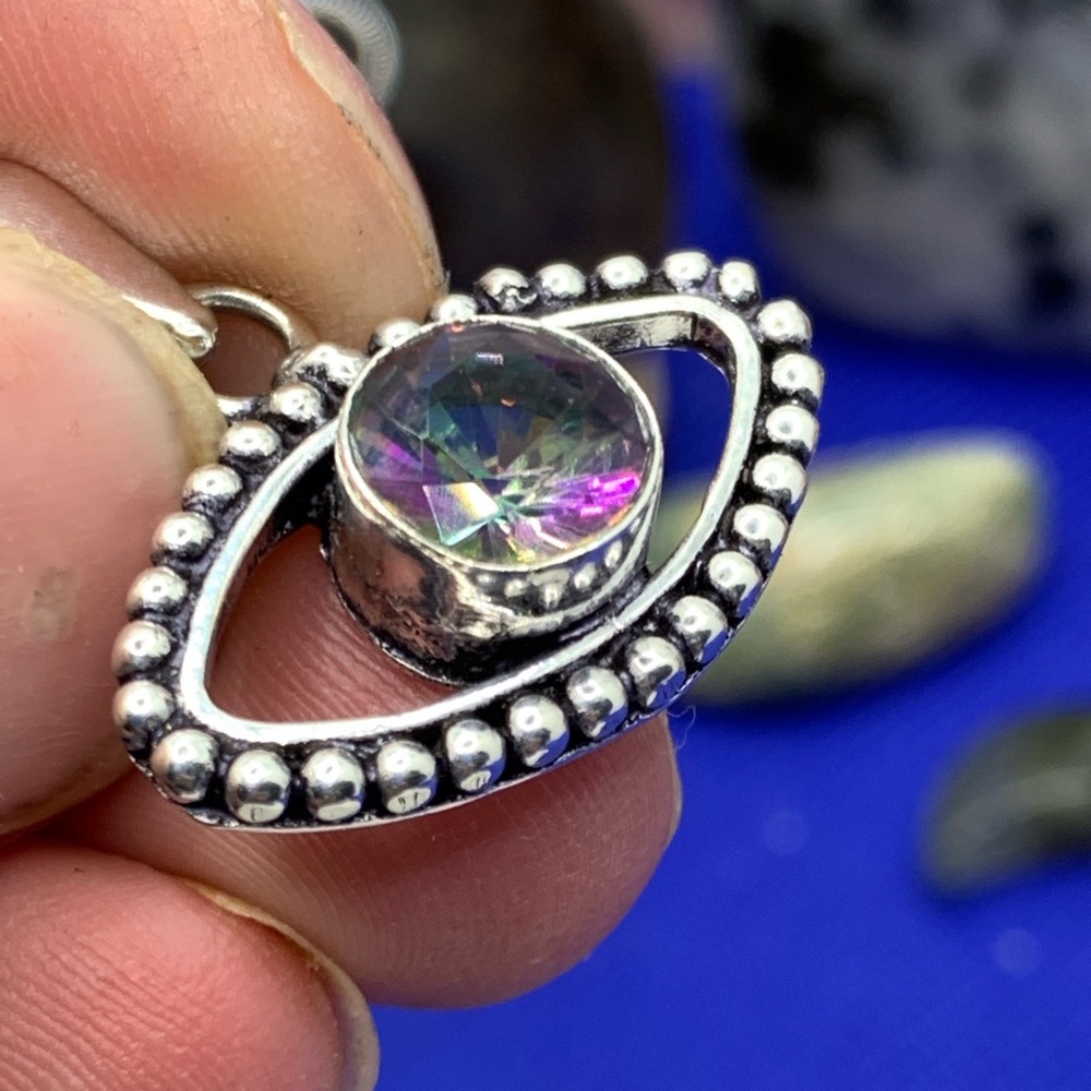 Mystic Topaz Lucky “Evil Eye” Pendant! .925 Sterling Silver Overlay, Handmade! - Picture 6 of 16